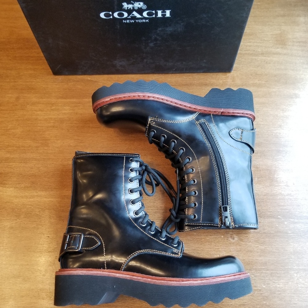 Last pair! Coach Moto Hiker Combat Boot in Black - Picture 2 of 8